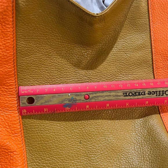 CLAUDIA FIRENZE Tan/ Tangerine /
Blue Leather Maxi Tote Bag - Picture 3 of 15